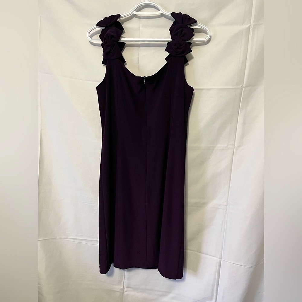 J.B.S. Dress Size 10 Purple Midi Sheath Bow Straps Wedding Guest Party Cocktail